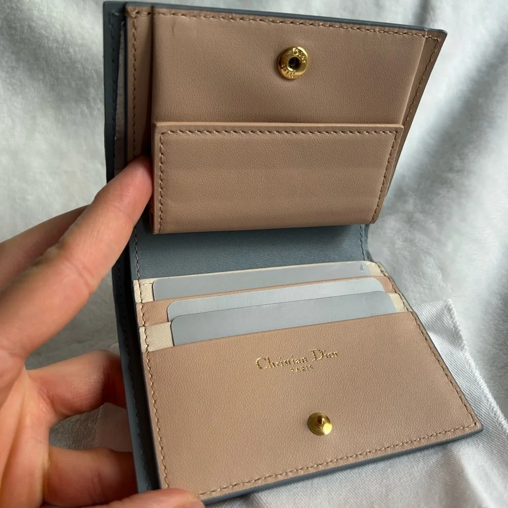Dior Quilted Wallet in Gray with Gold Accent